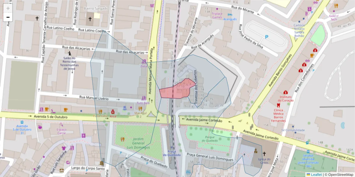 Mapa detalhado do código postal 2910-467 com limites, códigos postais vizinhos e agências dos correios