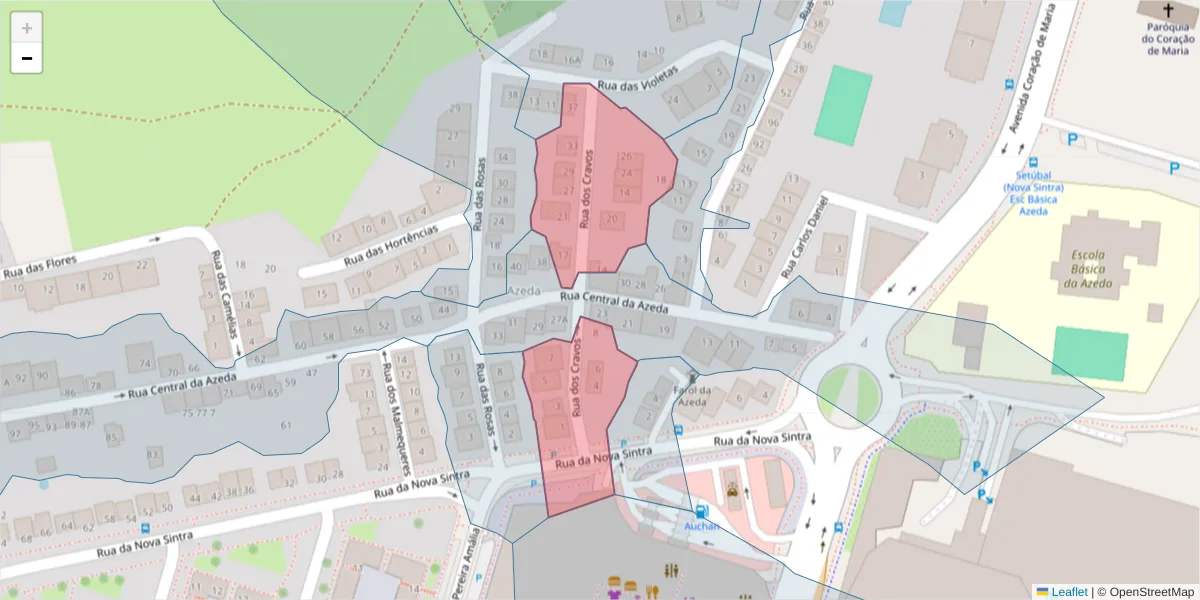 Mapa detalhado do código postal 2910-469 com limites, códigos postais vizinhos e agências dos correios