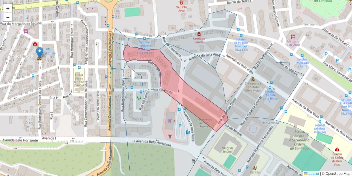 Mapa detalhado do código postal 2910-471 com limites, códigos postais vizinhos e agências dos correios