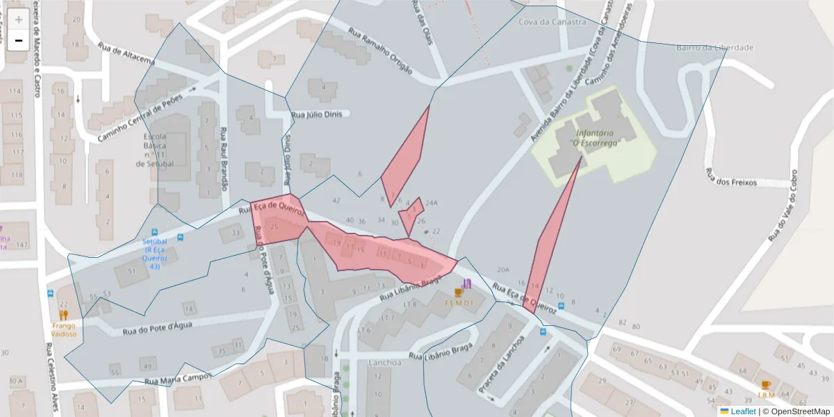 Mapa detalhado do código postal 2910-478 com limites, códigos postais vizinhos e agências dos correios