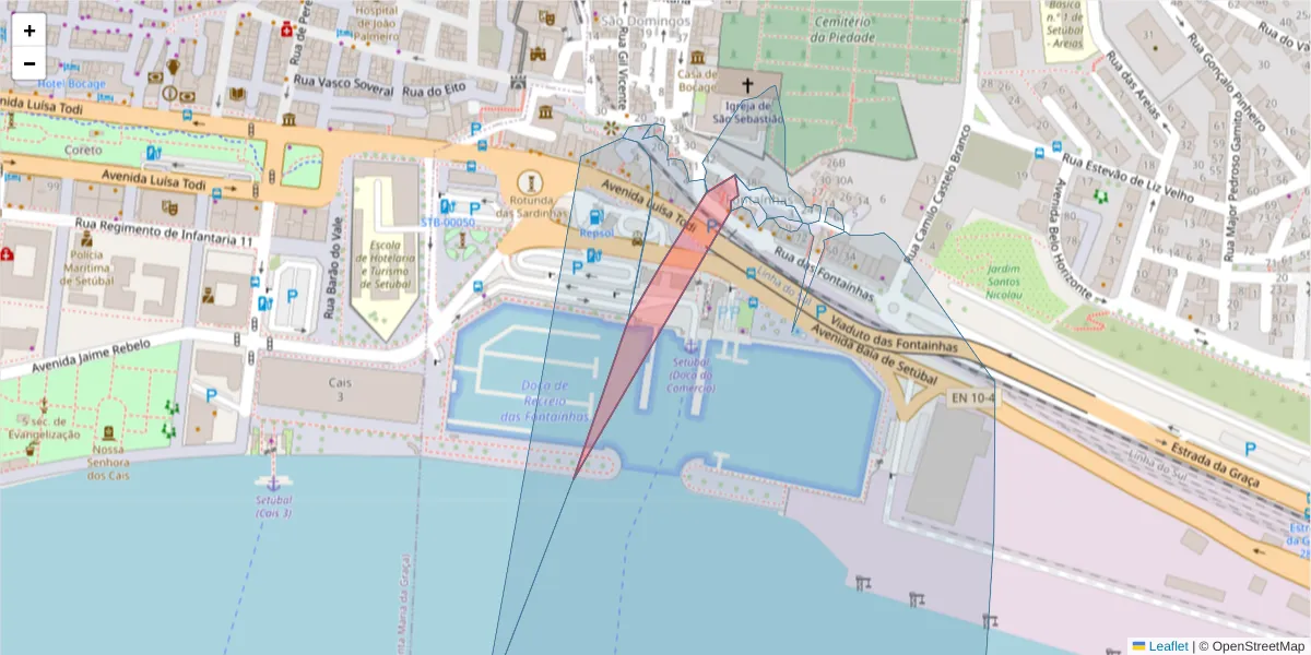Mapa detalhado do código postal 2910-502 com limites, códigos postais vizinhos e agências dos correios