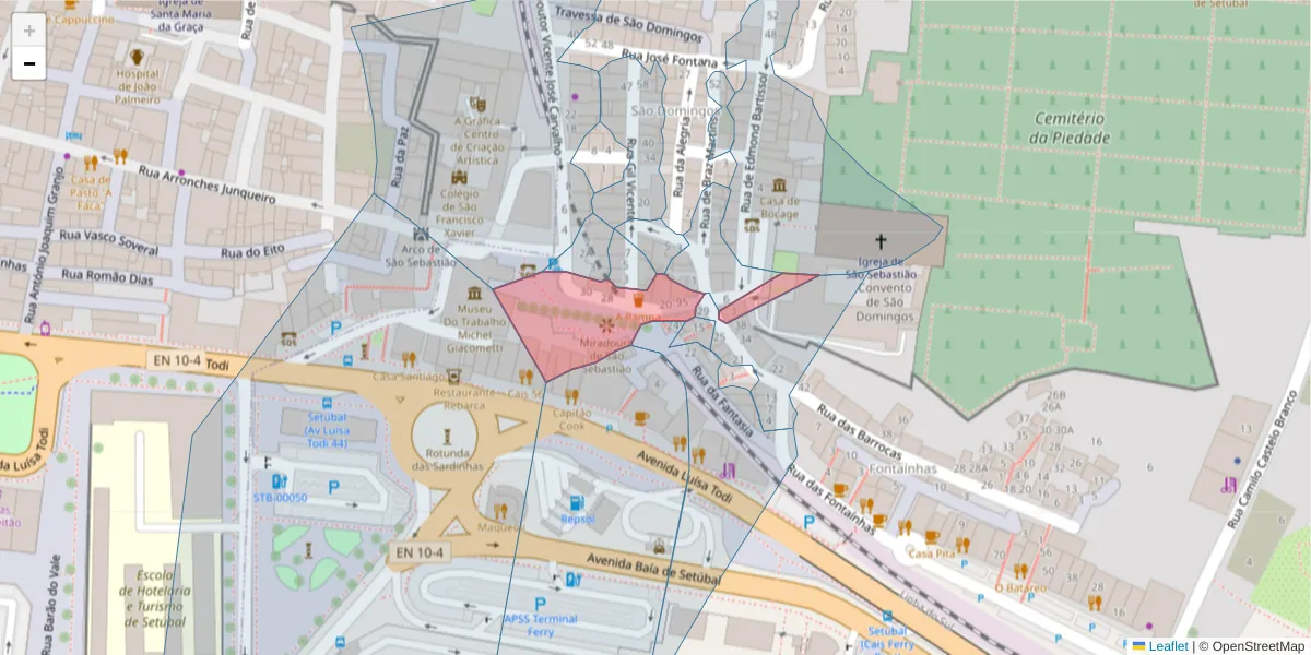 Mapa detalhado do código postal 2910-503 com limites, códigos postais vizinhos e agências dos correios