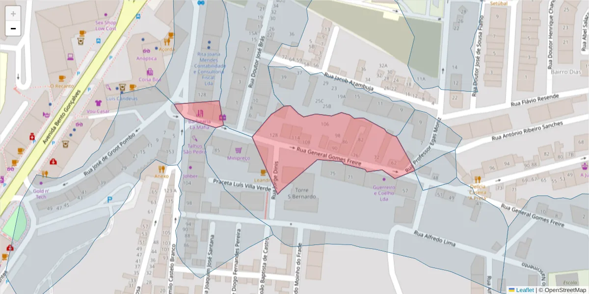 Mapa detalhado do código postal 2910-517 com limites, códigos postais vizinhos e agências dos correios