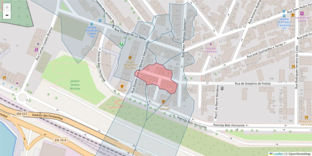 Mapa detalhado do código postal 2910-527 com limites, códigos postais vizinhos e agências dos correios
