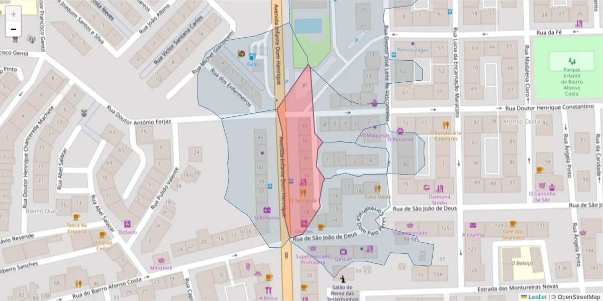 Mapa detalhado do código postal 2910-529 com limites, códigos postais vizinhos e agências dos correios