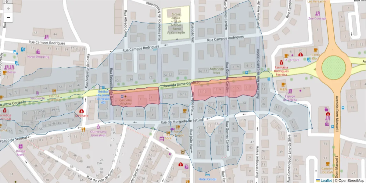 Mapa detalhado do código postal 2910-541 com limites, códigos postais vizinhos e agências dos correios