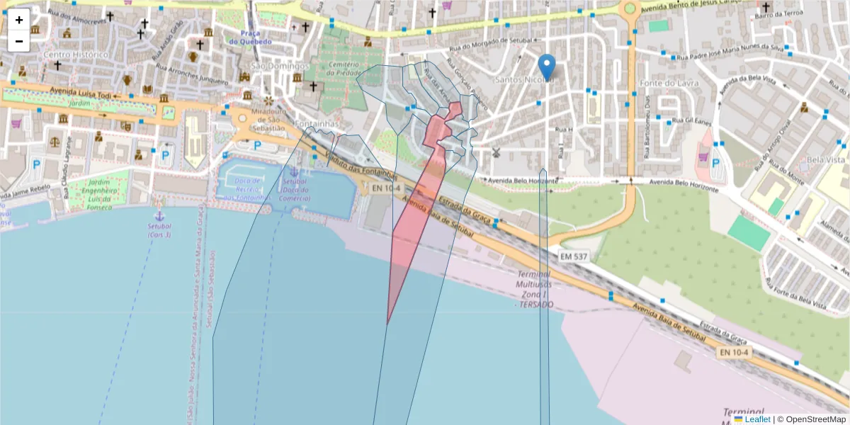 Mapa detalhado do código postal 2910-560 com limites, códigos postais vizinhos e agências dos correios