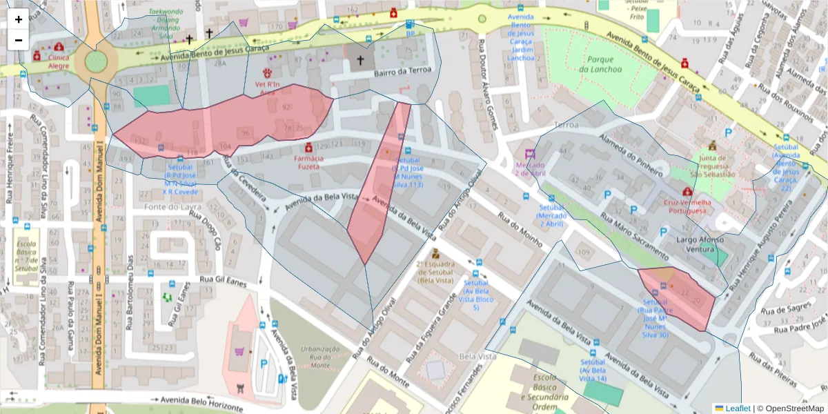 Mapa detalhado do código postal 2910-569 com limites, códigos postais vizinhos e agências dos correios