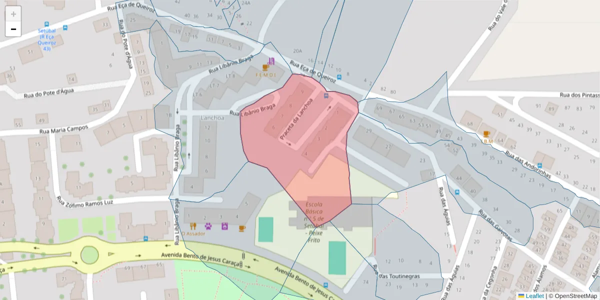 Mapa detalhado do código postal 2910-578 com limites, códigos postais vizinhos e agências dos correios