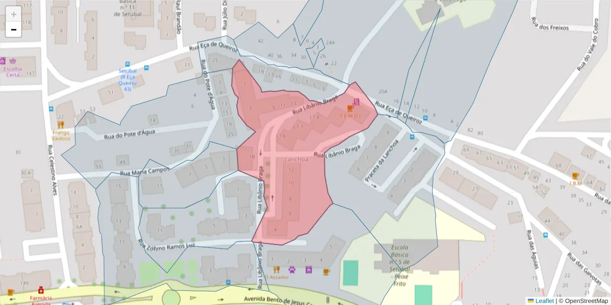 Mapa detalhado do código postal 2910-580 com limites, códigos postais vizinhos e agências dos correios