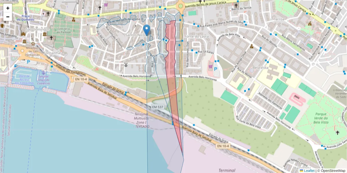 Mapa detalhado do código postal 2910-582 com limites, códigos postais vizinhos e agências dos correios