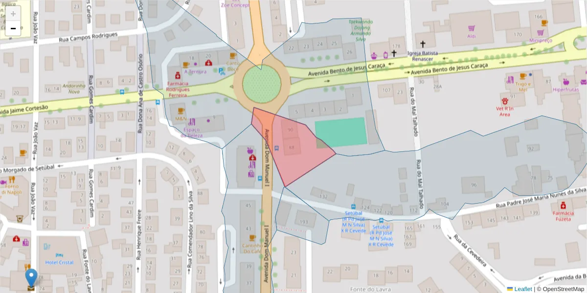 Mapa detalhado do código postal 2910-593 com limites, códigos postais vizinhos e agências dos correios