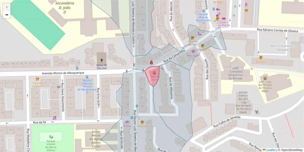 Mapa detalhado do código postal 2910-605 com limites, códigos postais vizinhos e agências dos correios