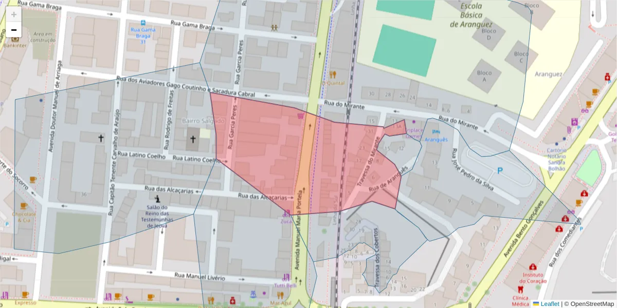 Mapa detalhado do código postal 2910-610 com limites, códigos postais vizinhos e agências dos correios