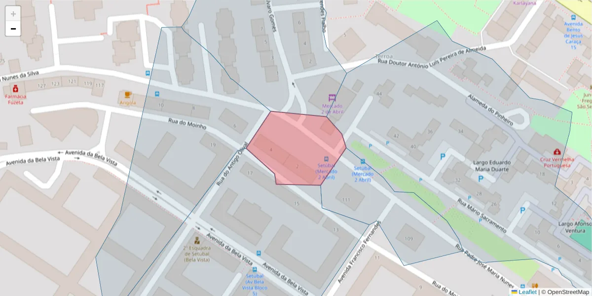 Mapa detalhado do código postal 2910-612 com limites, códigos postais vizinhos e agências dos correios