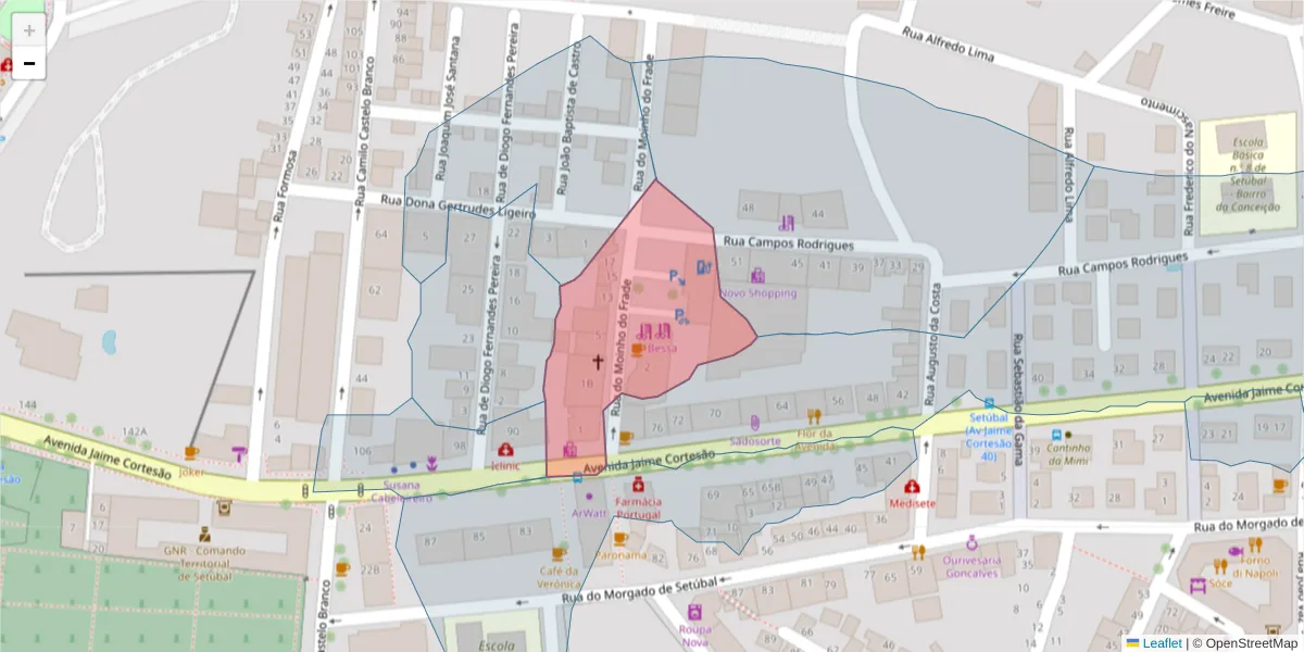 Mapa detalhado do código postal 2910-616 com limites, códigos postais vizinhos e agências dos correios