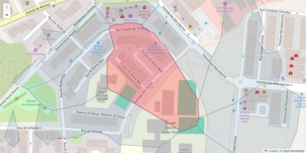 Mapa detalhado do código postal 2910-618 com limites, códigos postais vizinhos e agências dos correios