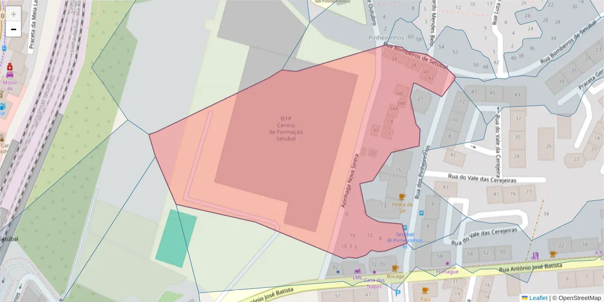 Mapa detalhado do código postal 2910-620 com limites, códigos postais vizinhos e agências dos correios