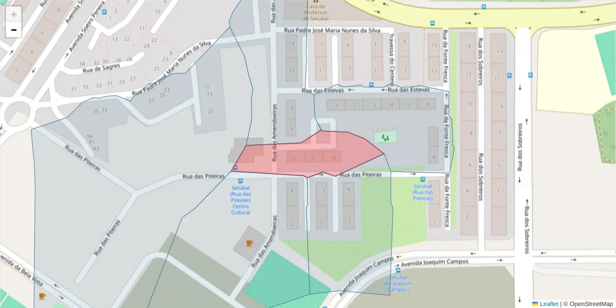 Mapa detalhado do código postal 2910-638 com limites, códigos postais vizinhos e agências dos correios