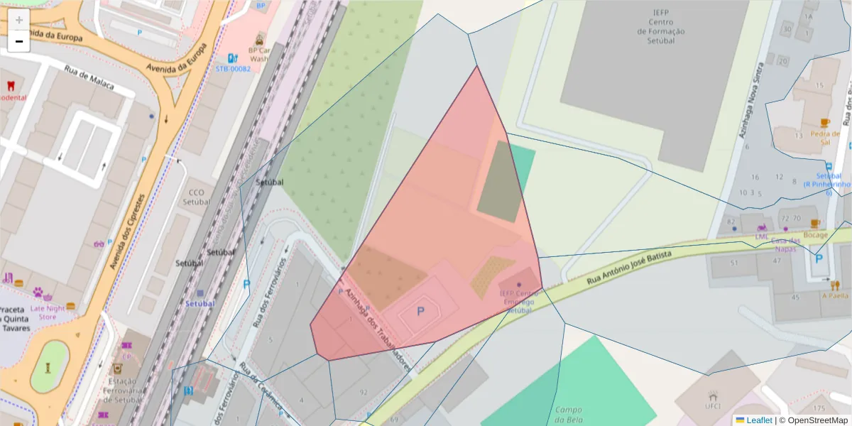 Mapa detalhado do código postal 2910-686 com limites, códigos postais vizinhos e agências dos correios
