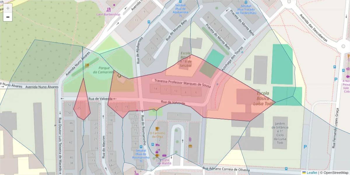 Mapa detalhado do código postal 2910-697 com limites, códigos postais vizinhos e agências dos correios