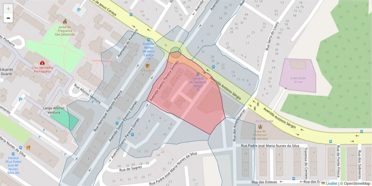 Mapa detalhado do código postal 2910-698 com limites, códigos postais vizinhos e agências dos correios