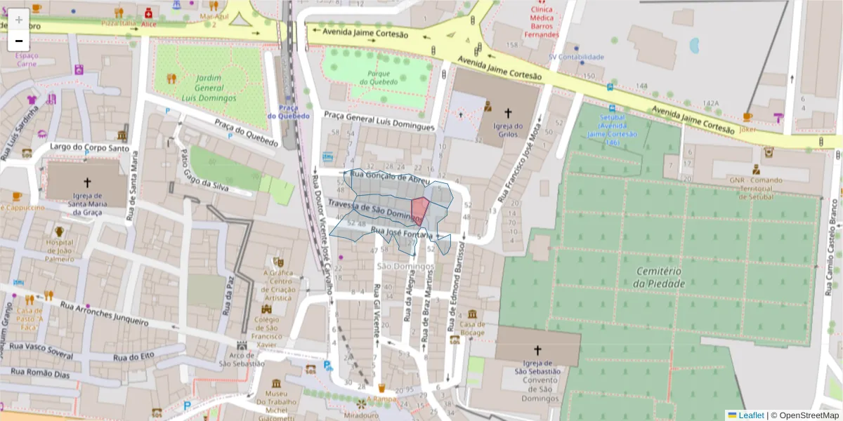 Mapa detalhado do código postal 2910-701 com limites, códigos postais vizinhos e agências dos correios