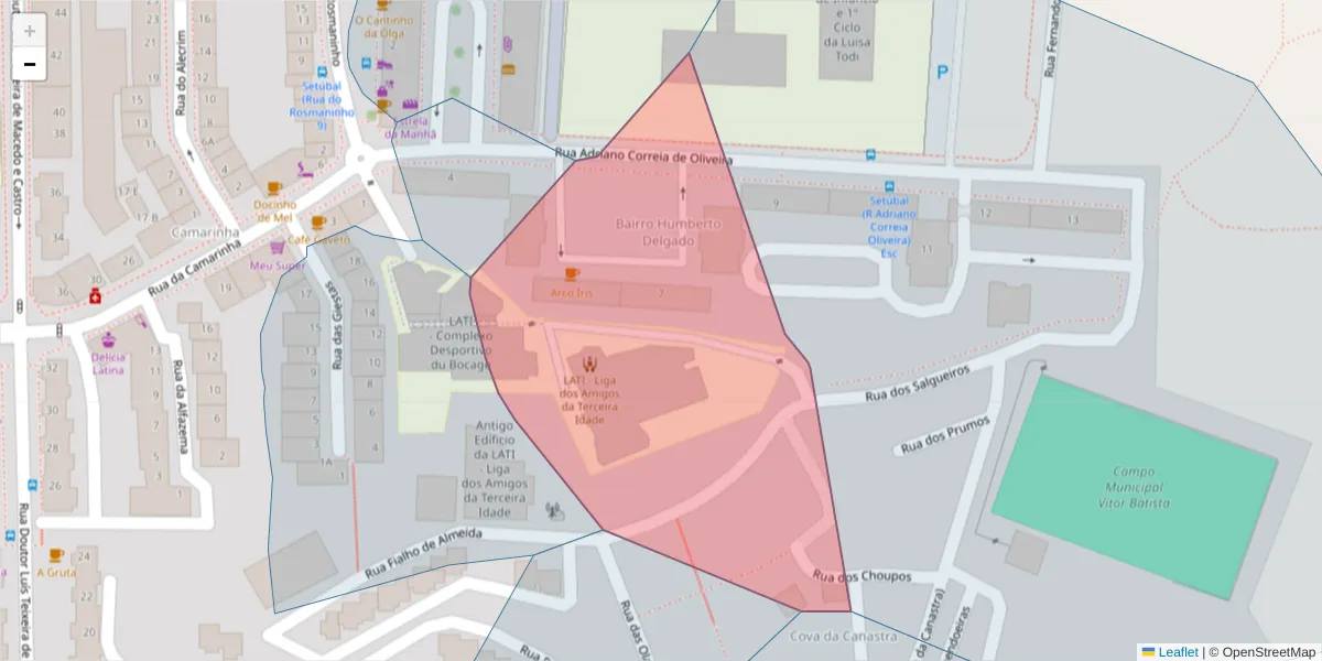 Mapa detalhado do código postal 2910-702 com limites, códigos postais vizinhos e agências dos correios
