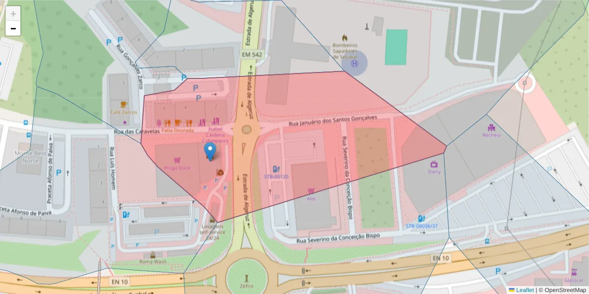 Mapa detalhado do código postal 2910-706 com limites, códigos postais vizinhos e agências dos correios
