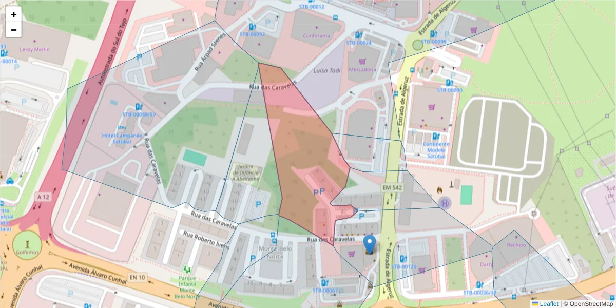 Mapa detalhado do código postal 2910-714 com limites, códigos postais vizinhos e agências dos correios
