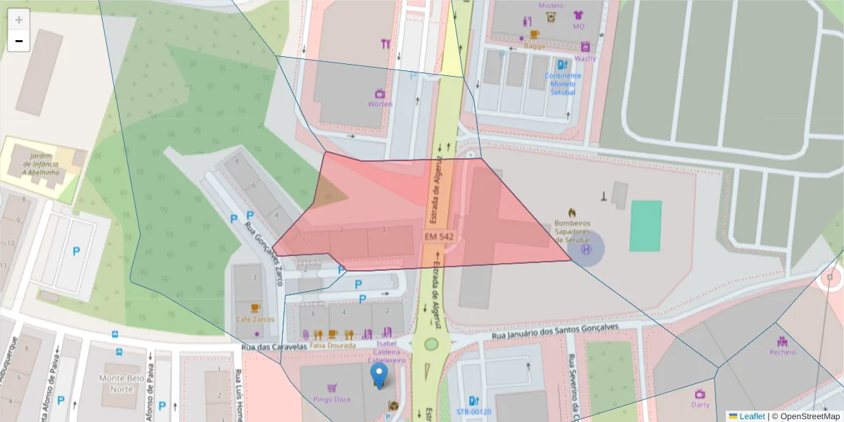 Mapa detalhado do código postal 2910-715 com limites, códigos postais vizinhos e agências dos correios
