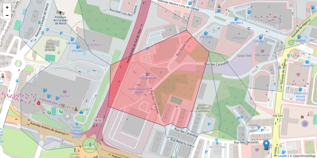 Mapa detalhado do código postal 2910-720 com limites, códigos postais vizinhos e agências dos correios
