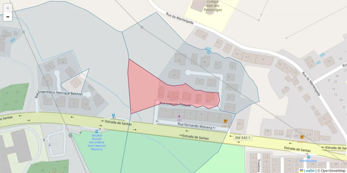 Mapa detalhado do código postal 2910-742 com limites, códigos postais vizinhos e agências dos correios