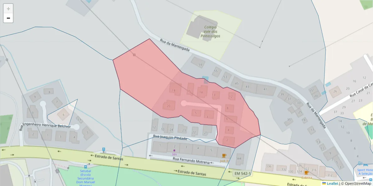 Mapa detalhado do código postal 2910-745 com limites, códigos postais vizinhos e agências dos correios