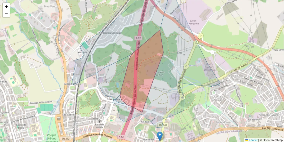Mapa detalhado do código postal 2910-758 com limites, códigos postais vizinhos e agências dos correios
