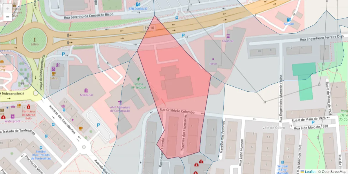 Mapa detalhado do código postal 2910-770 com limites, códigos postais vizinhos e agências dos correios