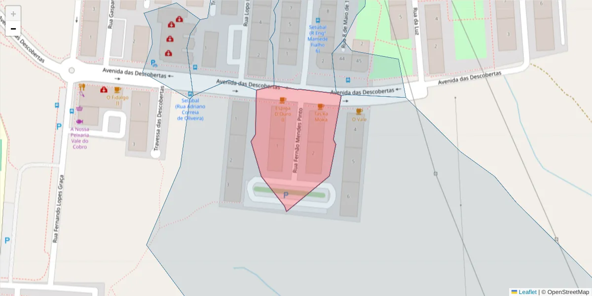 Mapa detalhado do código postal 2910-774 com limites, códigos postais vizinhos e agências dos correios
