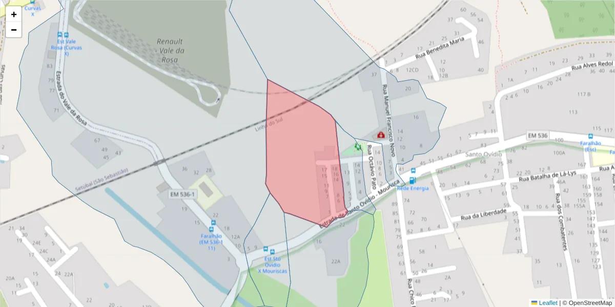 Mapa detalhado do código postal 2910-783 com limites, códigos postais vizinhos e agências dos correios