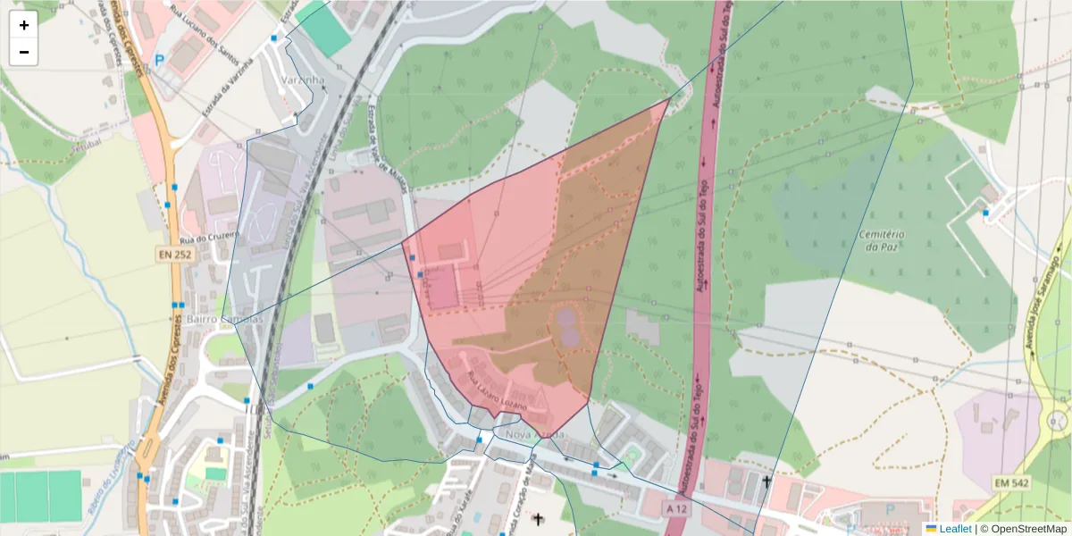 Mapa detalhado do código postal 2910-797 com limites, códigos postais vizinhos e agências dos correios