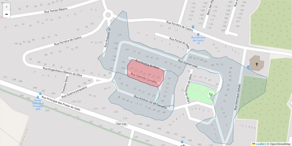 Mapa detalhado do código postal 2910-807 com limites, códigos postais vizinhos e agências dos correios