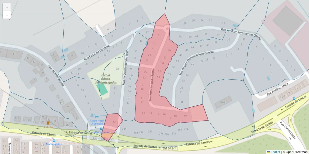 Mapa detalhado do código postal 2910-824 com limites, códigos postais vizinhos e agências dos correios