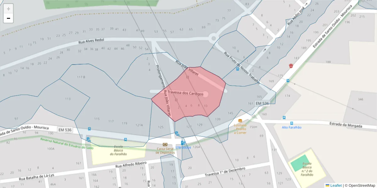 Mapa detalhado do código postal 2910-830 com limites, códigos postais vizinhos e agências dos correios