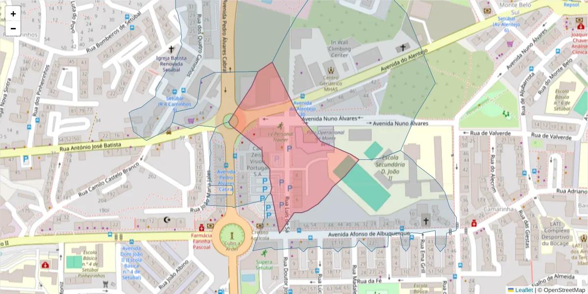 Mapa detalhado do código postal 2910-836 com limites, códigos postais vizinhos e agências dos correios