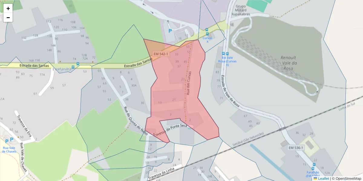 Mapa detalhado do código postal 2910-840 com limites, códigos postais vizinhos e agências dos correios