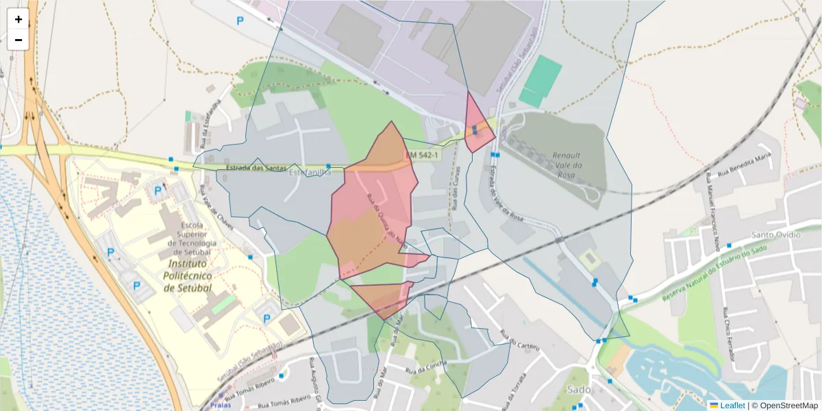 Mapa detalhado do código postal 2910-844 com limites, códigos postais vizinhos e agências dos correios