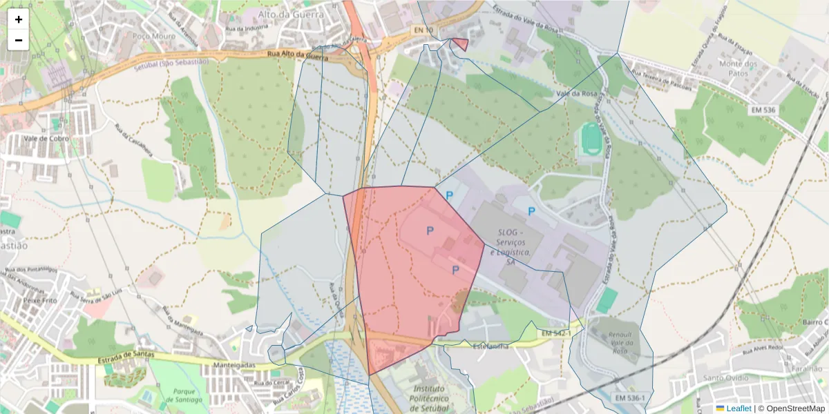 Mapa detalhado do código postal 2910-846 com limites, códigos postais vizinhos e agências dos correios
