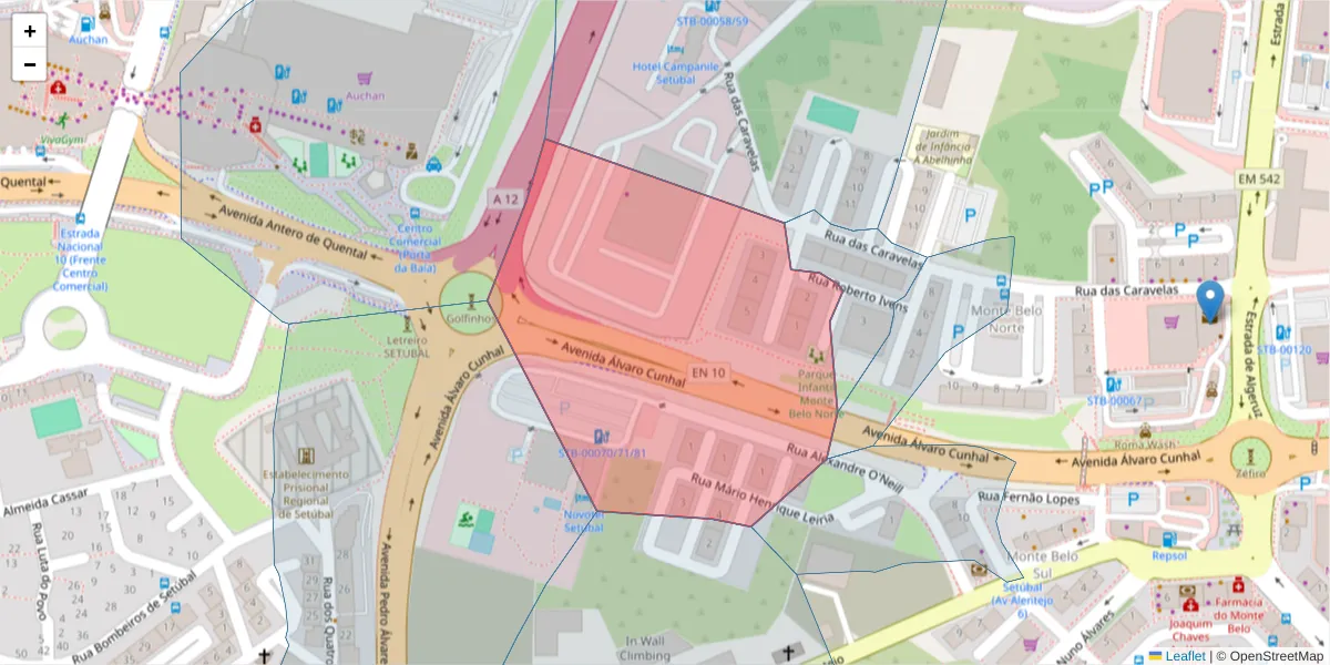 Mapa detalhado do código postal 2910-868 com limites, códigos postais vizinhos e agências dos correios
