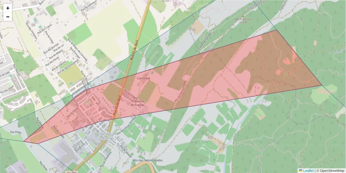 Mapa detalhado do código postal 2925-035 com limites, códigos postais vizinhos e agências dos correios