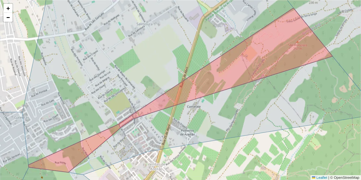 Mapa detalhado do código postal 2925-036 com limites, códigos postais vizinhos e agências dos correios
