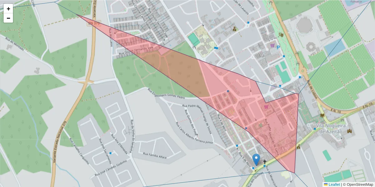 Mapa detalhado do código postal 2925-589 com limites, códigos postais vizinhos e agências dos correios